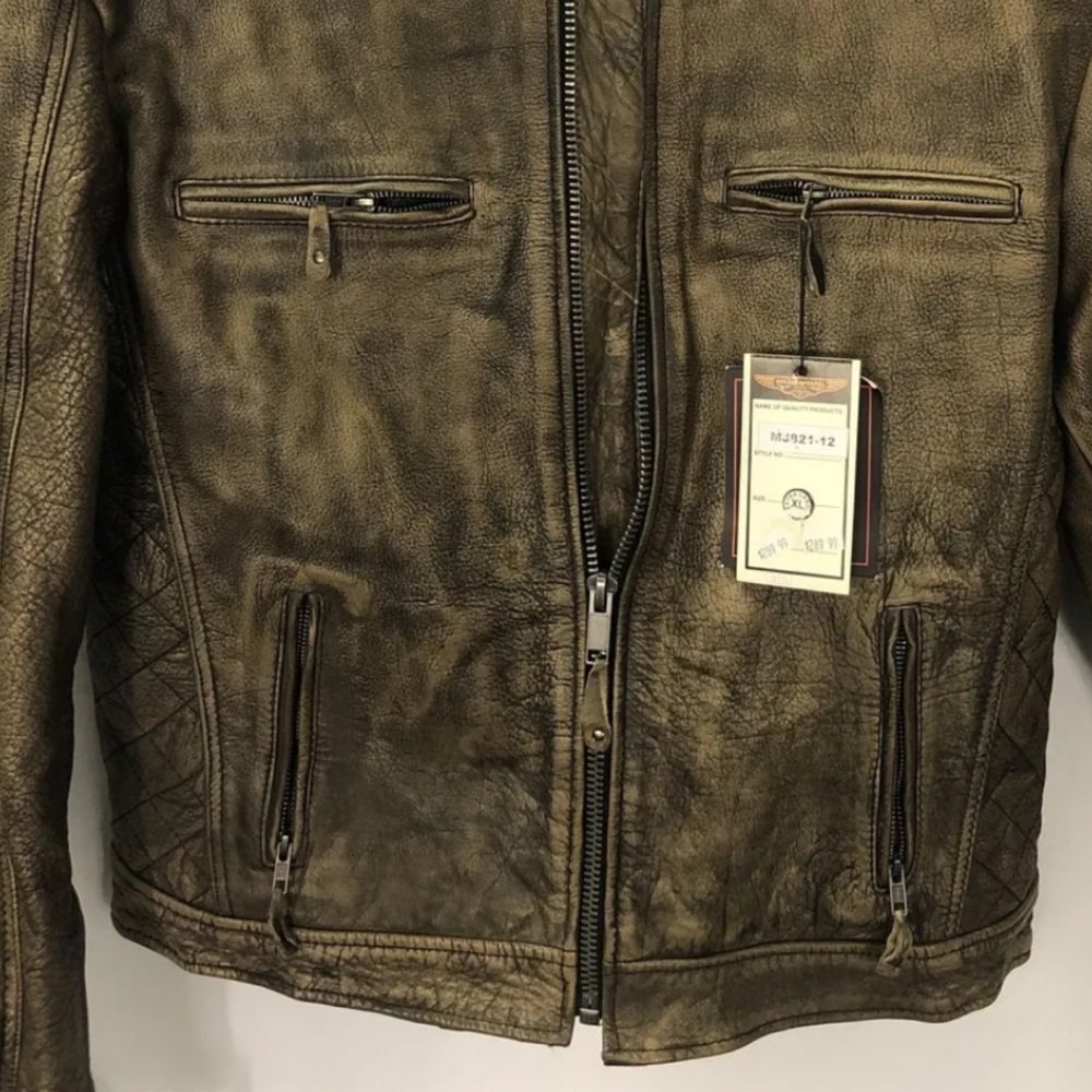 NWT Dream apparel men’s brown leather long sleeve Motorcycle Jacket size XL